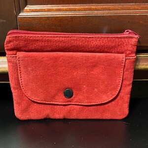 Red vintage Suede Pouch with Front Pocket